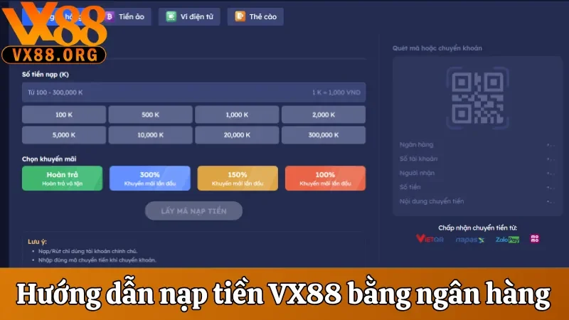 Nạp Tiền VX88 - Hỗ Trợ Hình Thức Gửi Vốn Đa Dạng, An Toàn 1 Hướng dẫn nạp tiền VX88 bằng ngân hàng trực tuyến